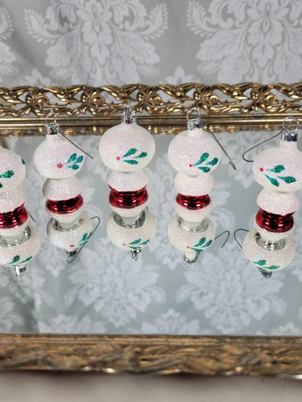Blown Glass Mini Mushroom Glitter Christmas Ornaments - Set of 5